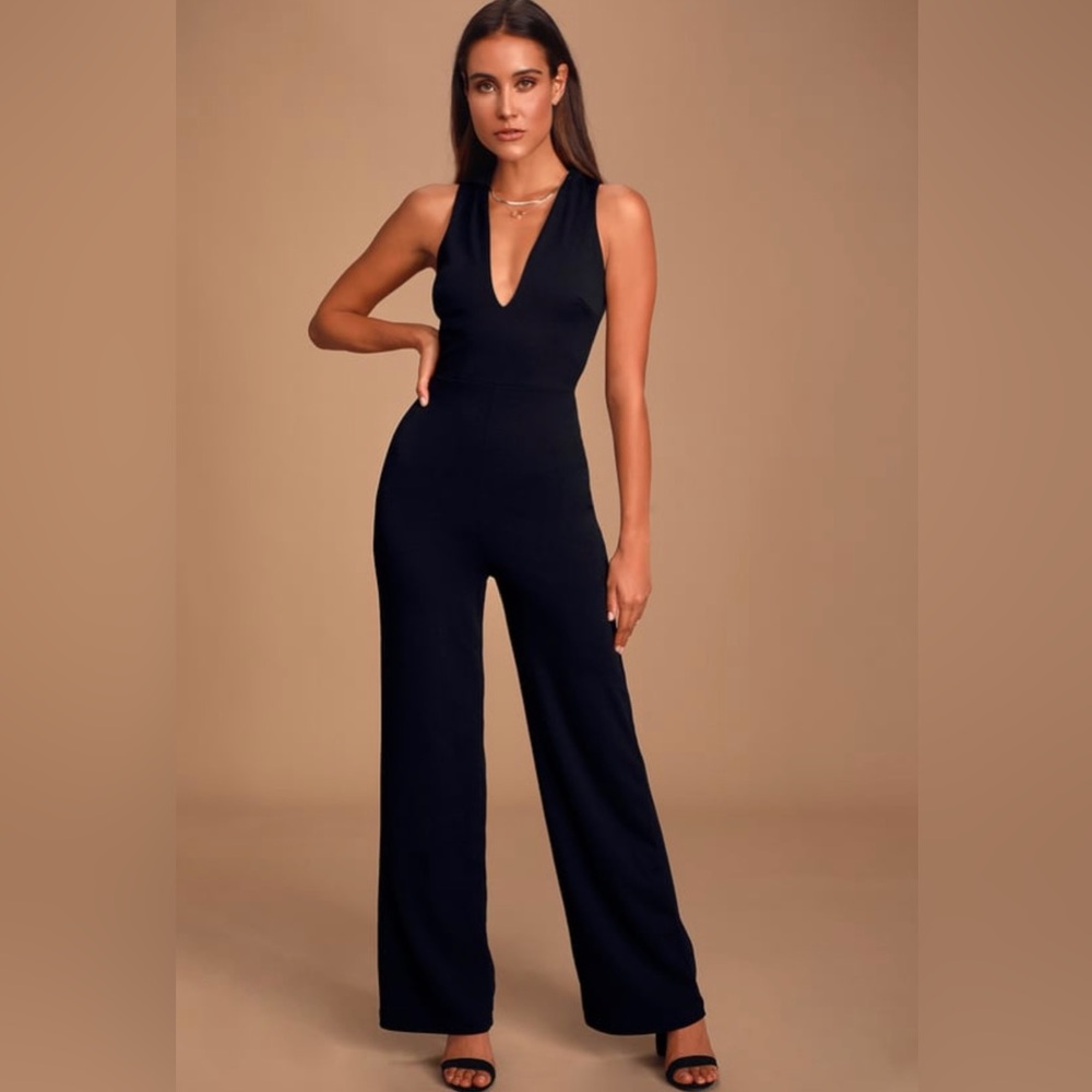 LULUS “Thinking Out Loud Black Backless Jumpsuit”